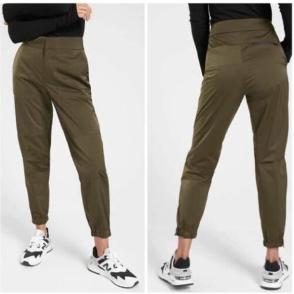 ATHLETA Radiant Jogger SIZE 6 Green Tapered Pants Snap Tab Ankle Cuffs - Picture 1 of 12